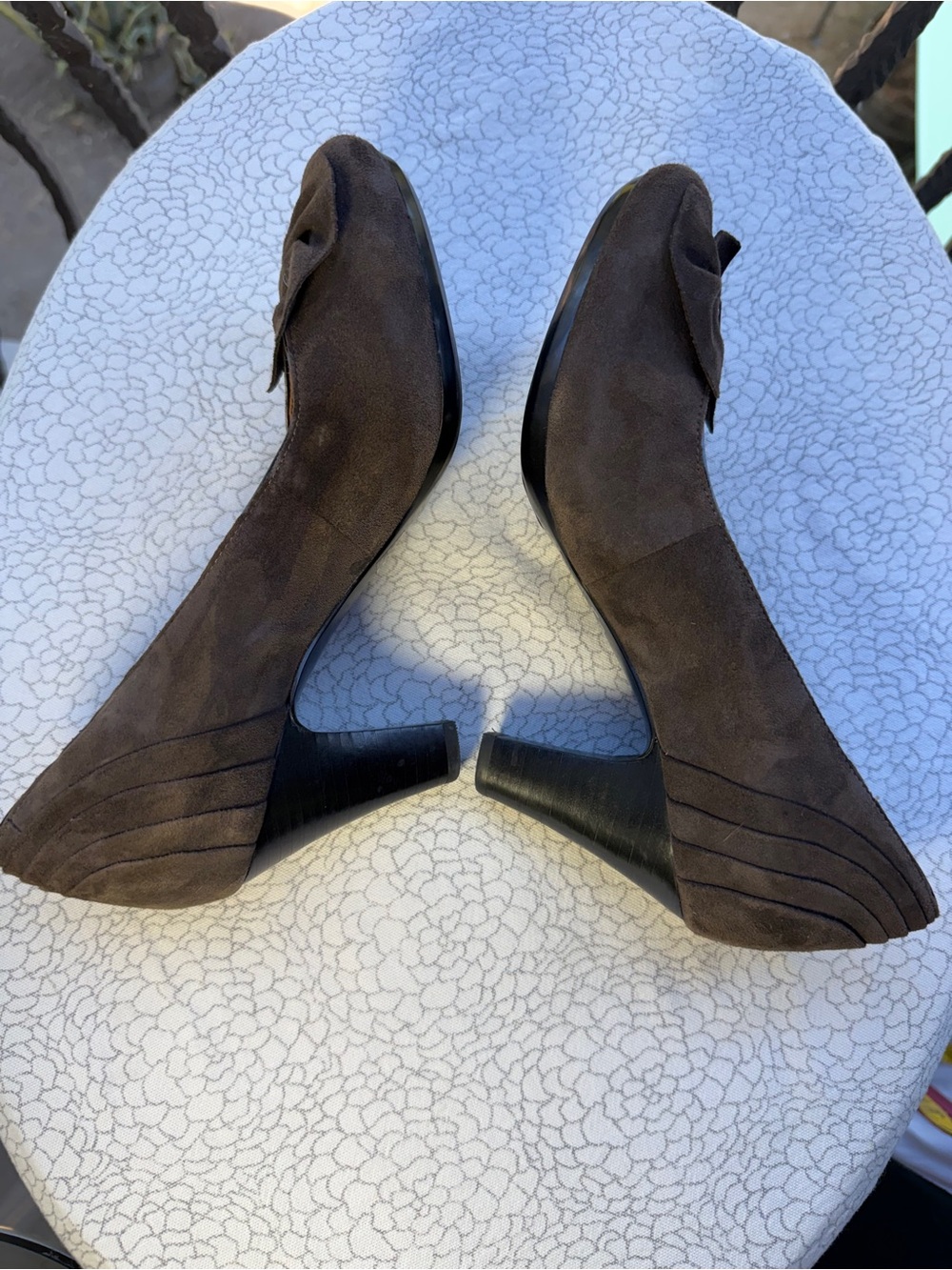 Clark’s pumps heels Brown Suede Mid-Heel cushioning bow bows comfort leather 7